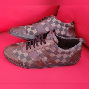 Louis Vuitton Two Tone Damier Ebene Fabric and Leather Sneakers Size 12